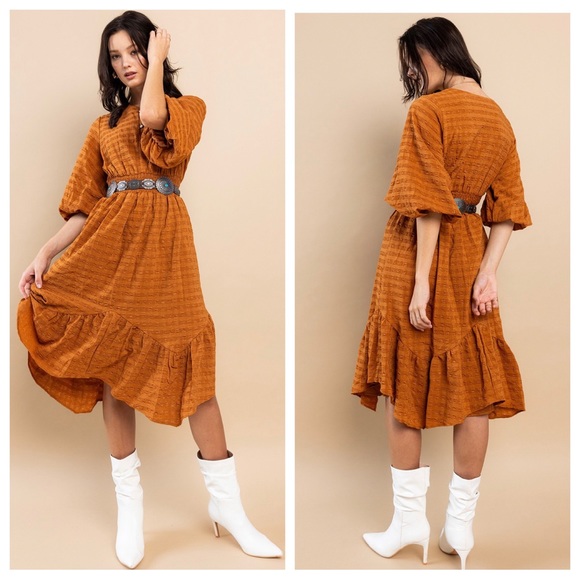 43 Boho Textured Fabric Tiered Midi Dress - Picture 2 of 4